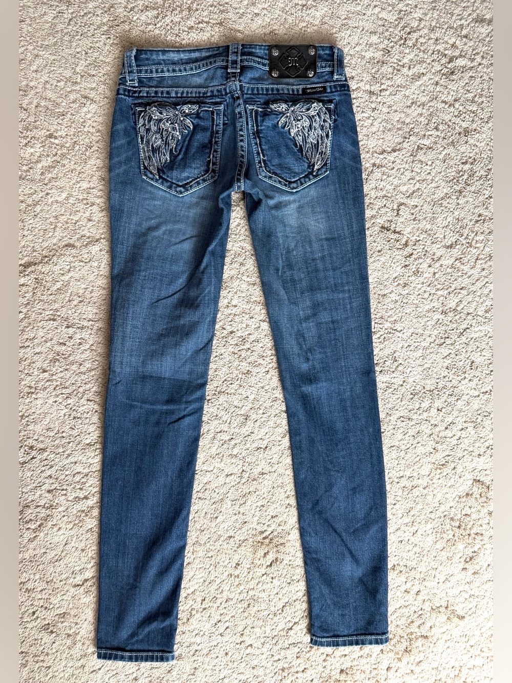 Womens Miss Me Jeans Size 27 Skinny Rhinestone y2k Embellished Blue Angel Wing - Picture 5 of 9